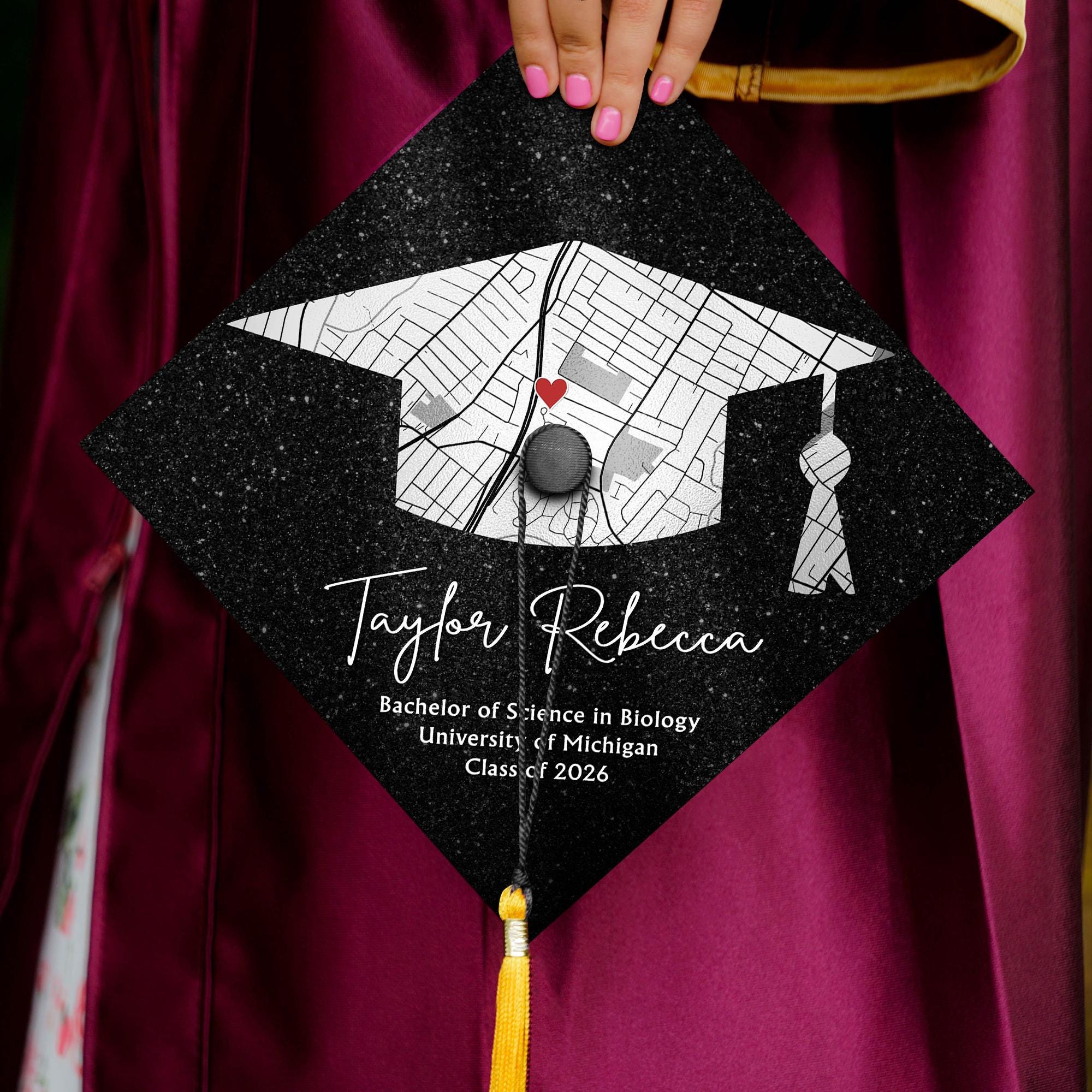 Personalized Campus Map Graduation Cap, Custom University Map Grad Gift ...