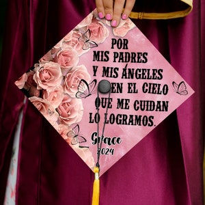 Por mis padres y mis ángeles Grad Cap Topper, Custom Latin Graduation Cap Topper, First Generation Mexico Cap Decoration, Lo logramos