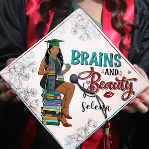 Brains And Beauty Graduation Cap, Nursing Grad Cap Topper, Personalized Graduation Decoration, Class of 2024