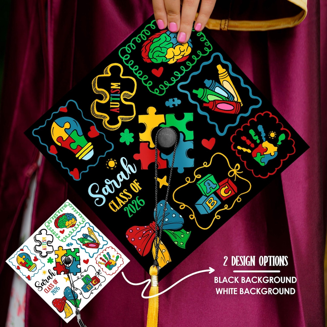 Graduation Cap Design Autism Personalized Special Teacher Graduation Cap Topper, Custom Autism Grad ...