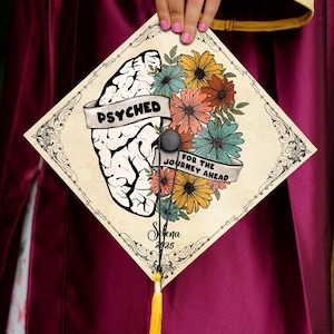 Psyched For The Journey Ahead Graduation Cap Topper, Customized Psychology Cap Decoration, Class of 2025