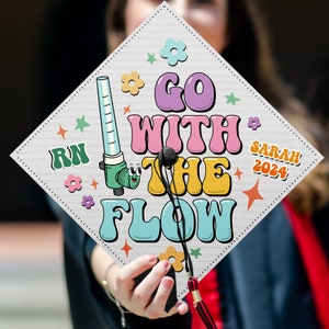 Go With The Flow Graduation Cap Topper, Customized Respiratory Therapy Grad Cap, RT Grad Gifts, Class Of 2024