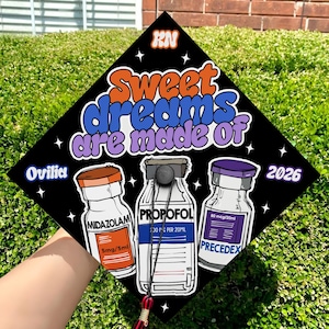 Customized ICU Nurse Graduation Cap Topper, Personalized RN Anesthesia Grad Cap, CRNA Gifts, Class of 2026 image 3