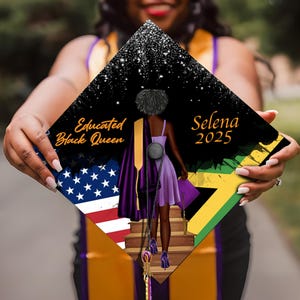Personalized Africa America Graduation Cap Topper, Custom Country Flag Grad Cap Decoration, Educated Black Queen Graduation Class of 2025