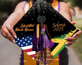 Personalized Africa America Graduation Cap Topper, Custom Country Flag Grad Cap Decoration, Educated Black Queen Graduation Class of 2025