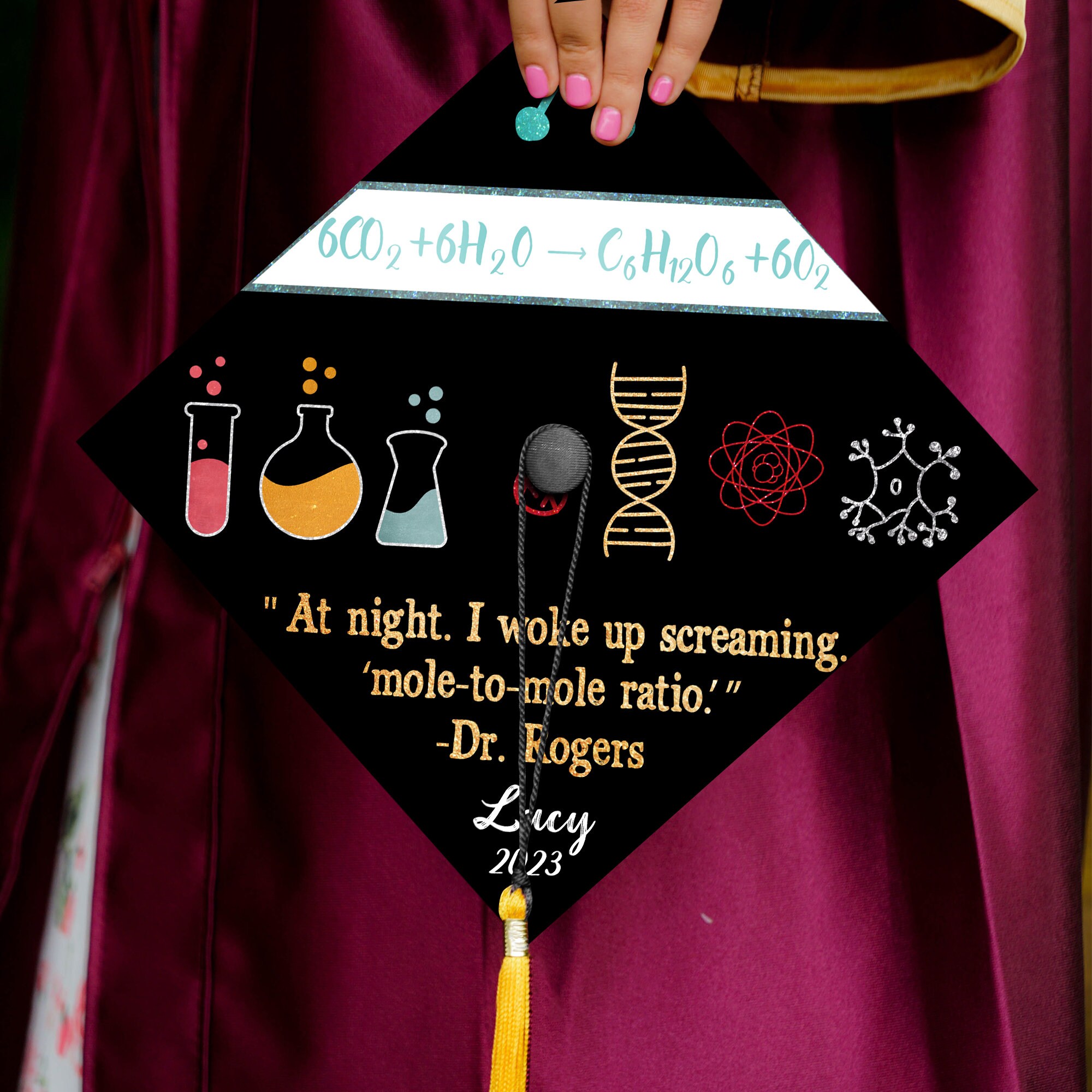 Chemie-Grad-Banner Aus Glitzer – Abschlussdeko Für Chemieingenieur Oder Wissenschaftsparty