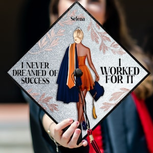 Nunca soñé con el éxito, trabajé para ello, topper de gorra de graduación de chica negra personalizada, decoración de gorra de graduación para reinas negras