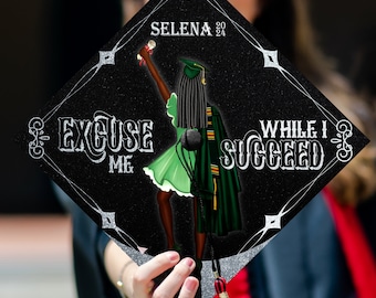 Personalized Excuse Me While I Succeed Graduation Cap Topper Black Girl, Custom Black Queen Grad Cap Decoration, Graduation 2024