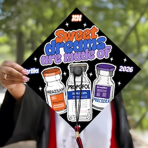 Customized ICU Nurse Graduation Cap Topper, Personalized RN Anesthesia Grad Cap, CRNA Gifts, Class of 2026 image 1