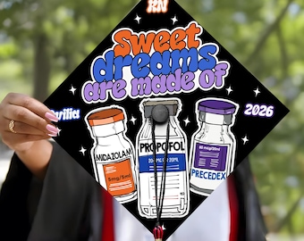 Customized ICU Nurse Graduation Cap Topper, Personalized RN Anesthesia Grad Cap, CRNA Gifts, Class of 2026