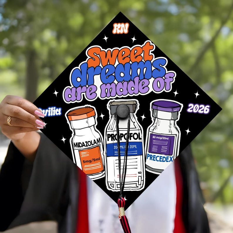 Customized ICU Nurse Graduation Cap Topper, Personalized RN Anesthesia Grad Cap, CRNA Gifts, Class of 2026 image 1