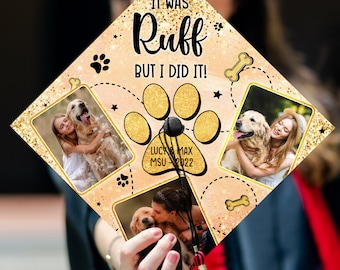 Personalized Dog Mom Printed Photo Upload Grad Cap Topper, Dog Lover Grad Cap Topper, Custom Graduation Decoration, Class of 2024