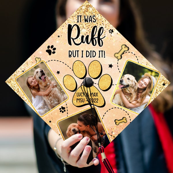 Personalized Dog Mom Printed Photo Upload Grad Cap Topper, Dog Lover Grad Cap Topper, Custom Graduation Decoration, Class of 2024