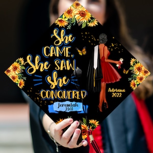 She Came, She Saw, She Conquered Printed Graduation Cap Topper, Personalized Graduation Decoration, Class of 2024