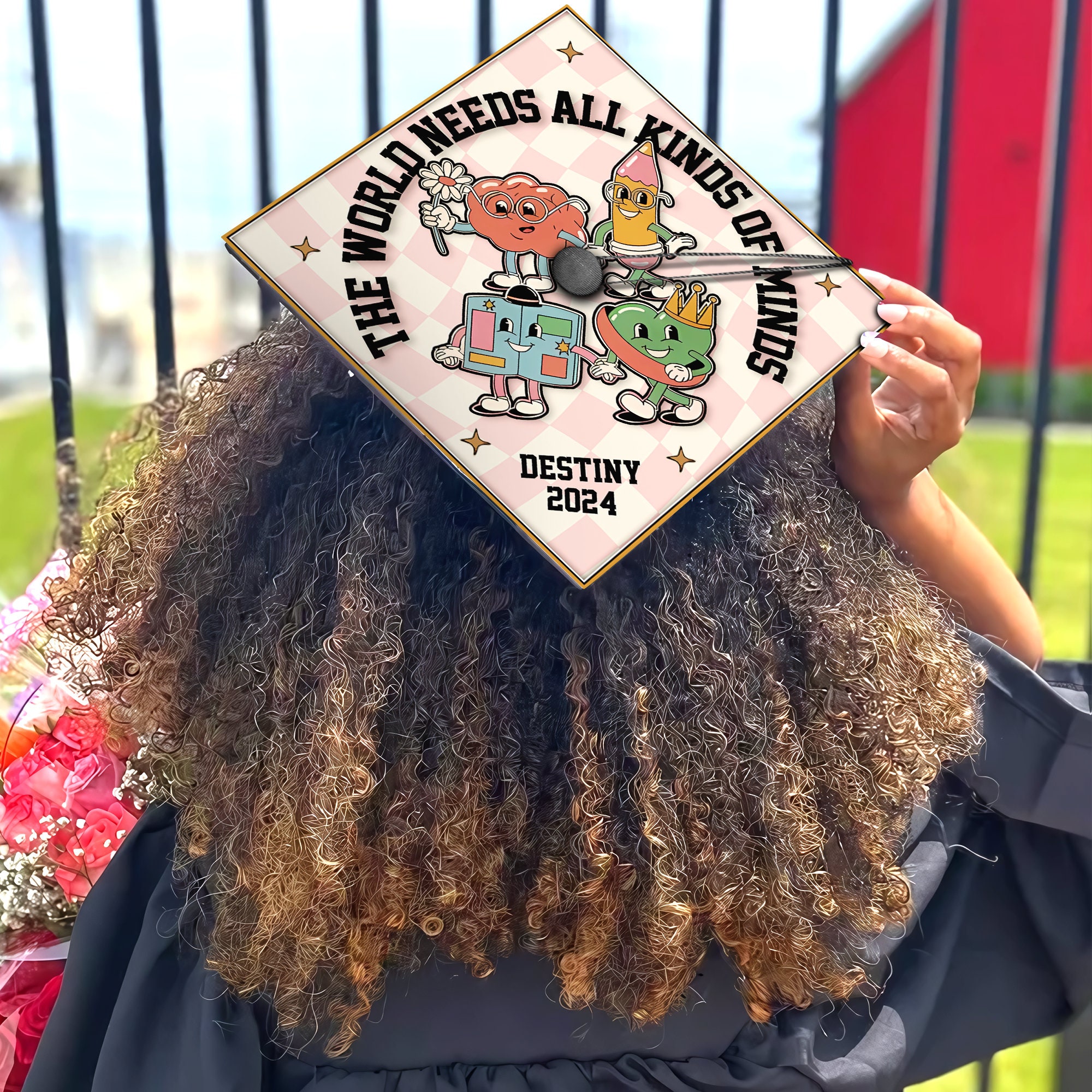 Needs Caps The World Needs All Kinds of Minds, Personalized Teacher Graduation Cap ...