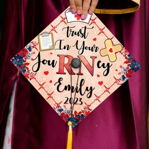 Personalized Trust In Your Journey Nursing Printed Grad Cap Topper, RN Grad Cap Topper, Nursing Graduation Decoration, Class of 2024