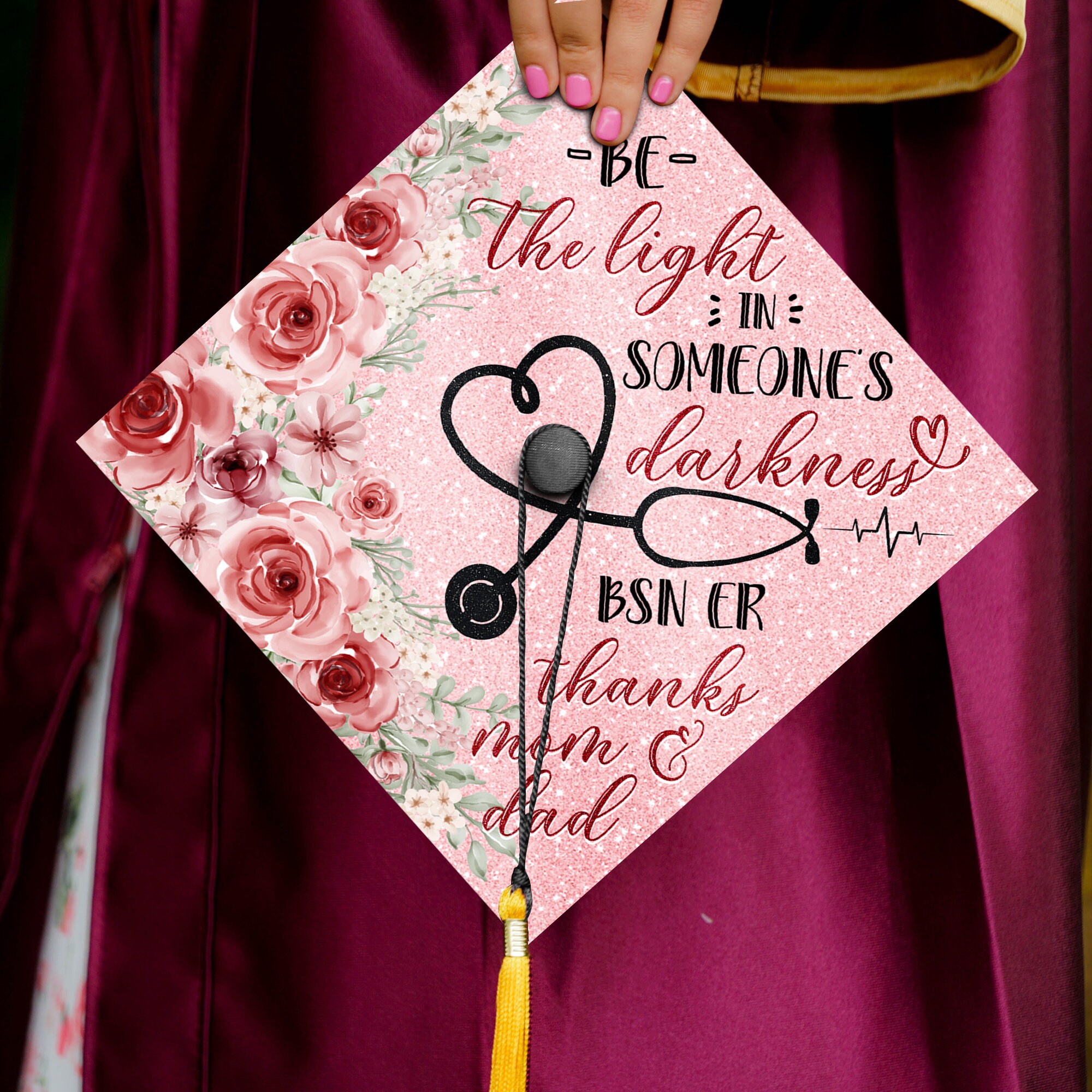 Congrats BSN Graduation Banner - Black & Red Glitter Garland For Nurse Nursing School Party - View #7
