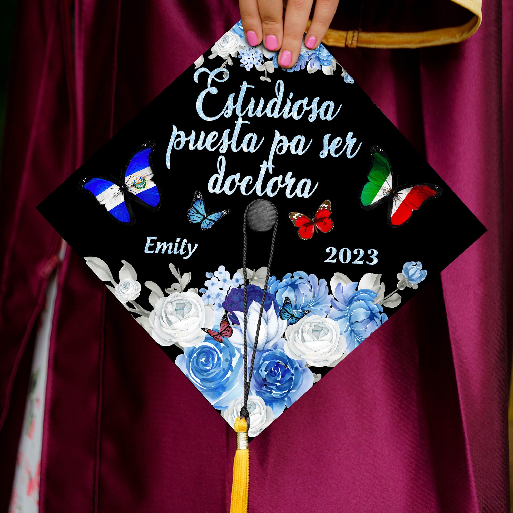 El Salvador & US Matte Graduation Cap / Custom Graduation Cap / El