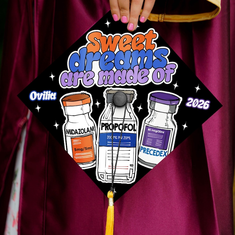 Customized ICU Nurse Graduation Cap Topper, Personalized RN Anesthesia Grad Cap, CRNA Gifts, Class of 2026 image 7