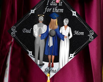 Custom Memorial Graduation Cap Topper, I Did It For Them Cap Decoration, A Beautiful Way to Honor Your Loved One on Your Graduation Day