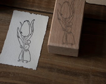 Tulip Girl Wood Mounted Rubber Stamp | scrapbooking supplies, packaging, card making, gift wrapping,Paper Source