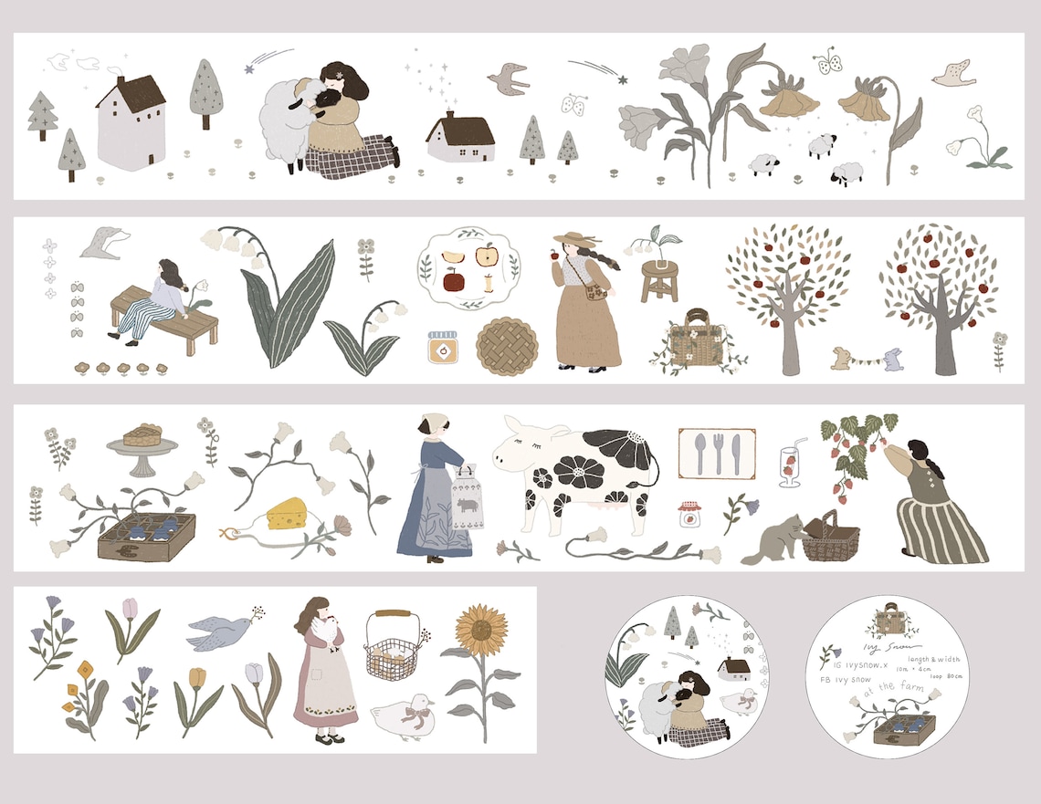 Ivy Snow Matte PET Tape - At The Farm (4cm)