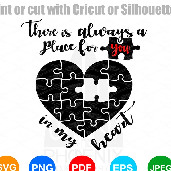 There is always a place for you in my heart - Puzzle heart SVG | wedding and engagement  | SVG file for Cricut Digital Download Digital File