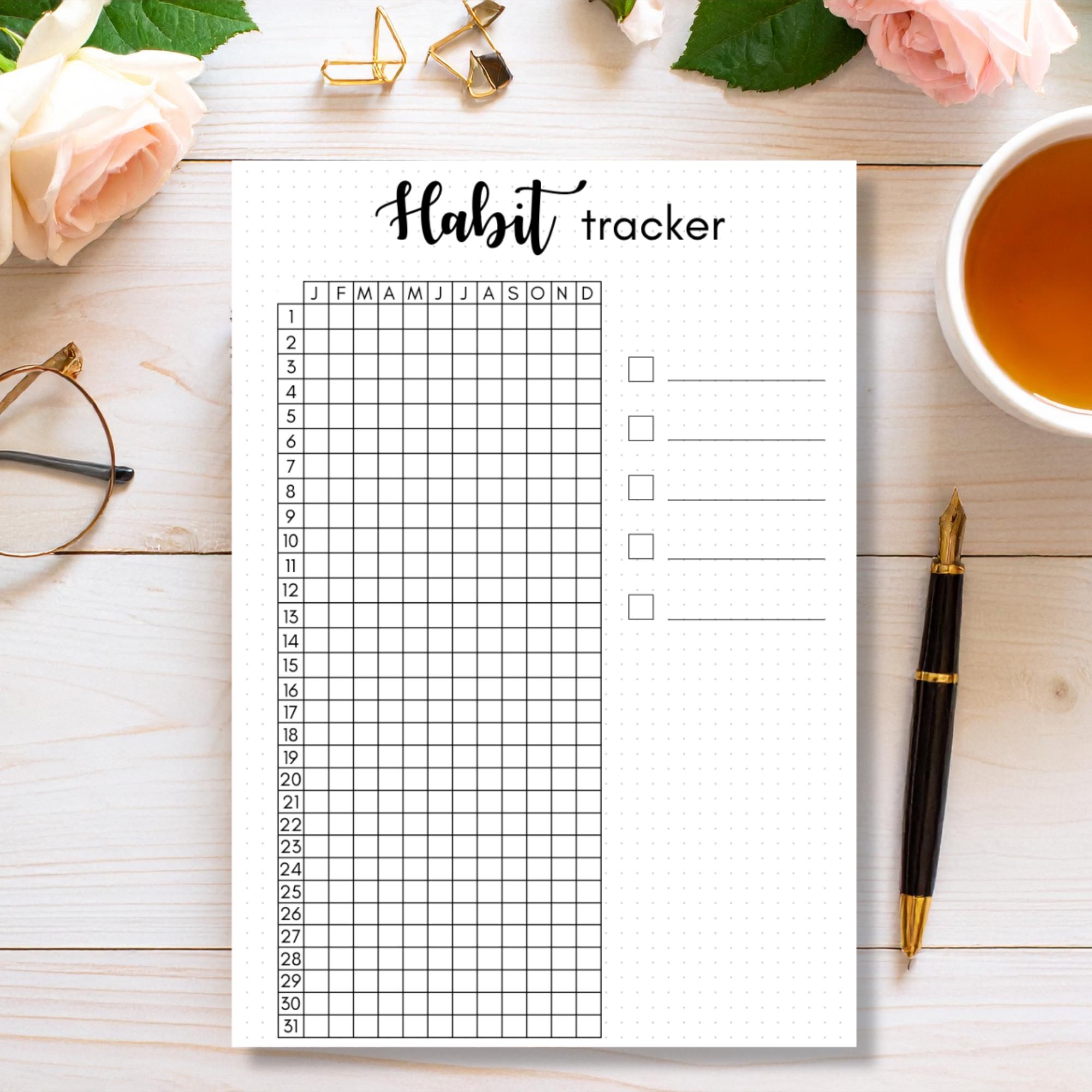 Yearly Habit Tracker Printable for Bullet Journal, Year at a Glance ...
