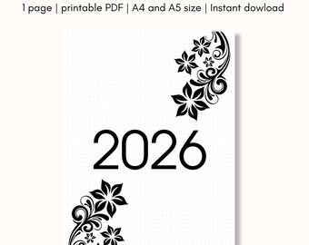 2026 Bullet journal cover page, Title Page printable, Yearly cover planner printable, A4 & A5 size, Digital file, Instant Download