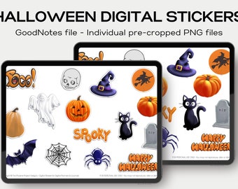 Adesivi di Halloween per pianificatori digitali in file GoodNotes file PNG pre ritagliati download istantaneo per gli elementi Goodnotes del pianificatore iPad