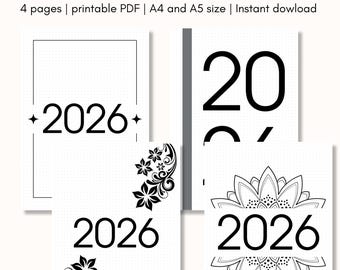 2026 Bullet journal cover pages bundle, Title Page printable, Yearly cover planner printable, A4 & A5 size, Digital file, Instant Download