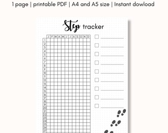 Step tracker bullet journal printable, minimalist bujo page, fitness and walking tracker bujo spread, printable planner page, A4 & A5 size