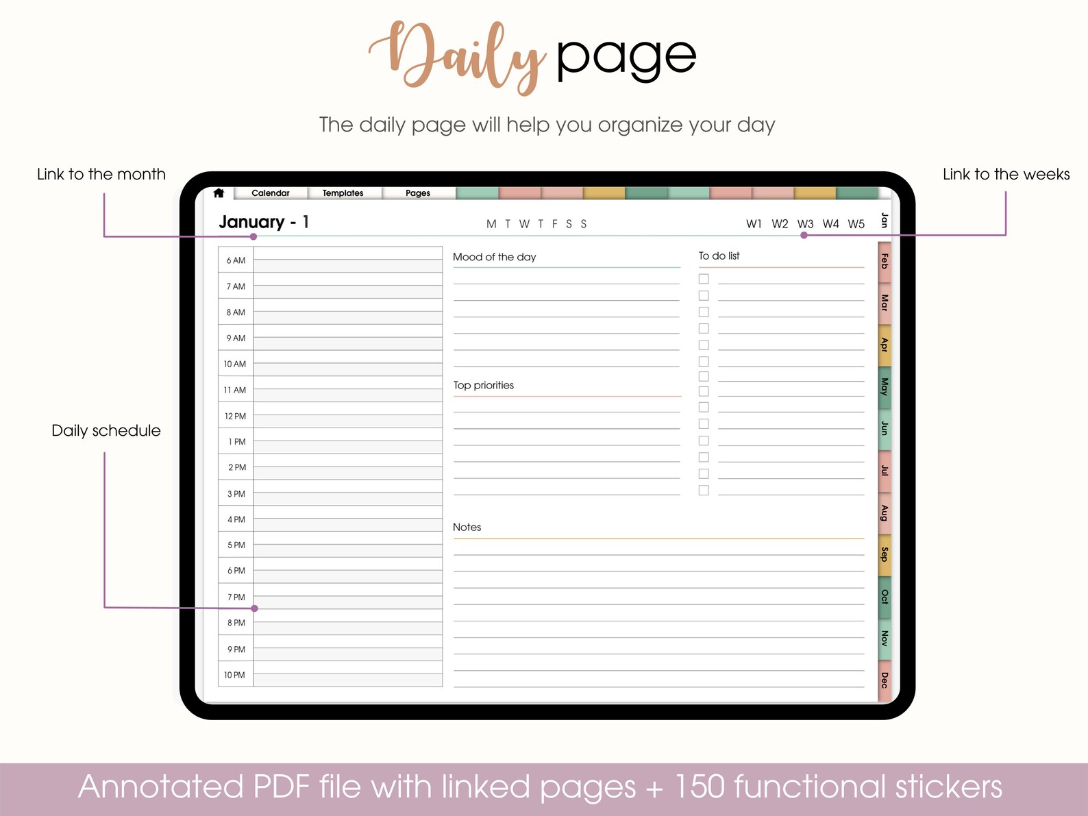 Undated Minimalist Digital Planner in Landscape for Goodnotes on iPad ...
