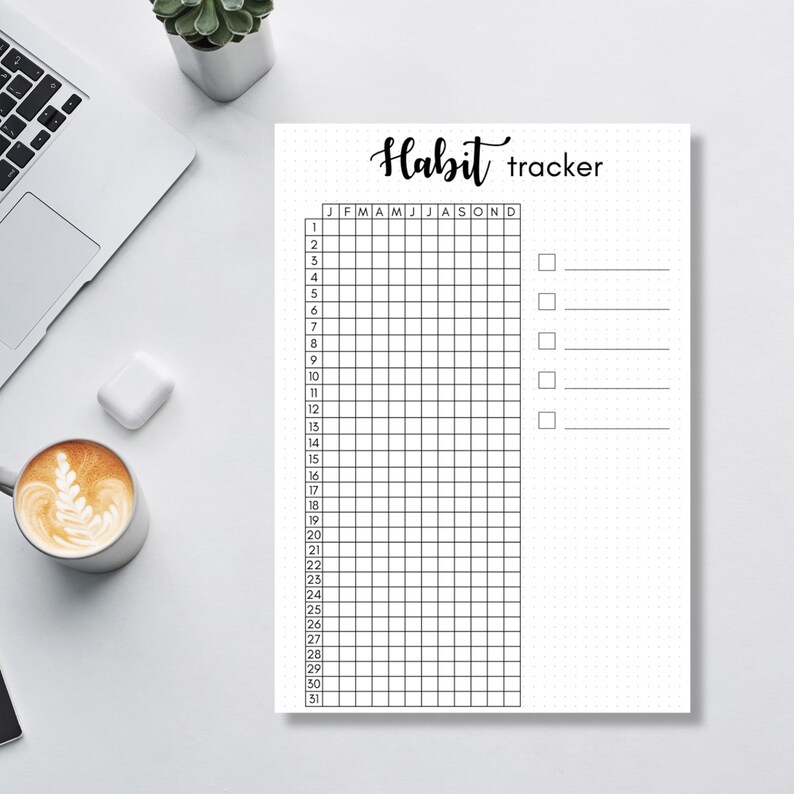 Yearly Habit Tracker Printable for Bullet Journal, Year at a Glance ...