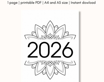 2026 Bullet journal cover page, Title Page printable, Yearly cover planner printable, A4 & A5 size, Digital file, Instant Download