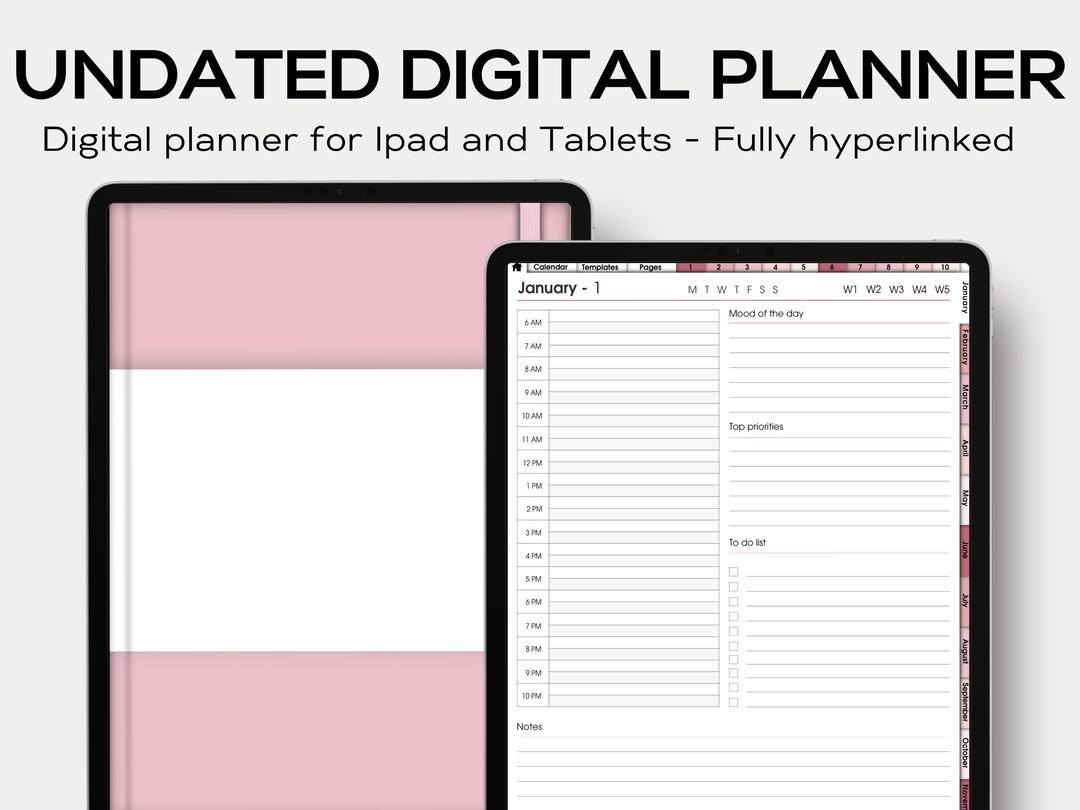Undated Minimalist Digital Planner in Portrait for Goodnotes on iPad ...