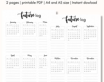 2026 Future Log Printable, Bullet Journal Future Log 2 Pages, Dotted & Blank, A4 and A5 planner inserts, Minimal Bujo Planner