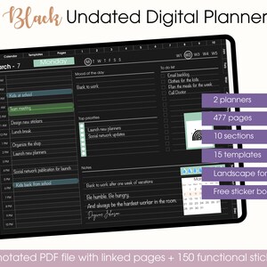 Digital Planner Ipad Planner GoodNotes planner Notability planner Undated minimalist digital planner in landscape with digital stickers