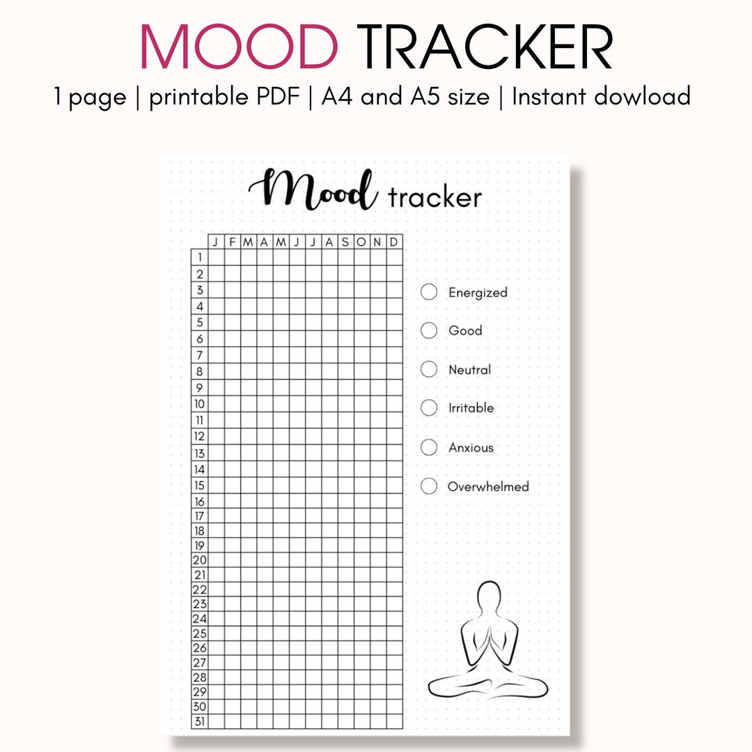 Mood Tracker Printable for Bullet Journal, Year at a Glance, Printable ...