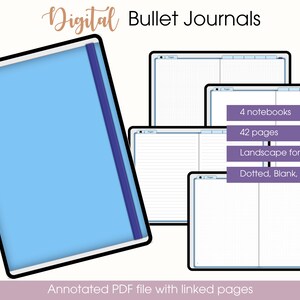 4 digital bullet journal undated notebook in landscape for goodnotes on ipad with digital stickers pre cropped png and goodnotes files
