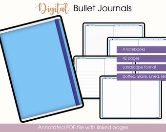 4 digital bullet journal undated notebook in landscape for goodnotes on ipad with digital stickers pre cropped png and goodnotes files