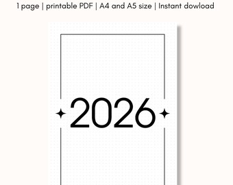 2026 Bullet journal cover page, Title Page printable, Yearly cover planner printable, A4 & A5 size, Digital file, Instant Download
