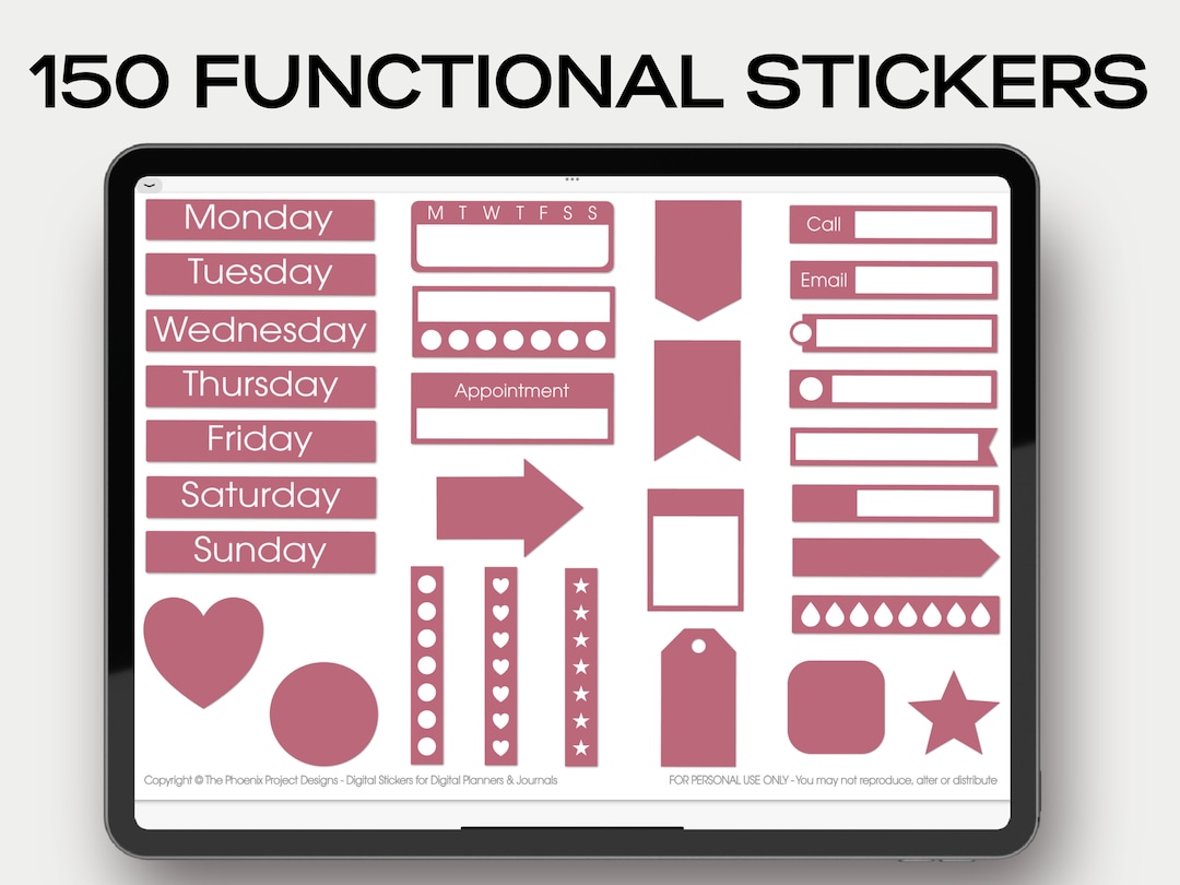 150 Functional Digital Stickers Bundle for Digital Planners in ...