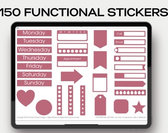 150 functional digital stickers bundle for digital planners in GoodNotes file pre cropped PNG files instant download for ipad planner