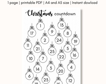 Christmas countdown bullet journal printable, bujo spread, printable planner page, A4 & A5 size, Digital file, Instant Download