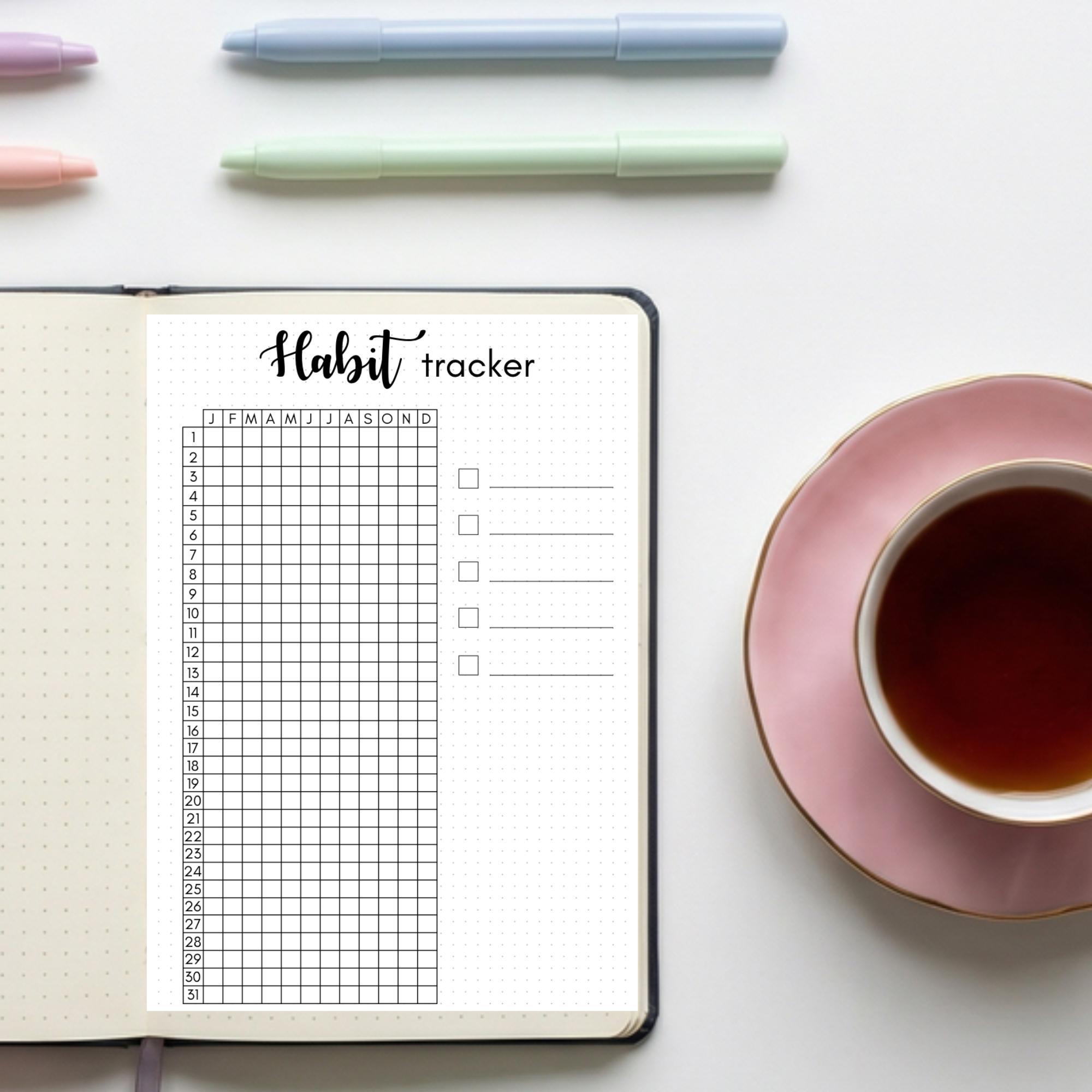 Yearly Habit Tracker Printable for Bullet Journal, Year at a Glance ...