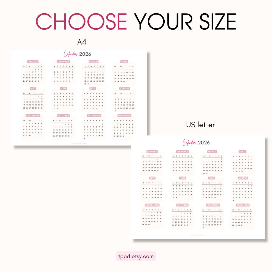 Yearly Calendar 2026 Printable Horizontal, Minimalist Landscape Planner ...
