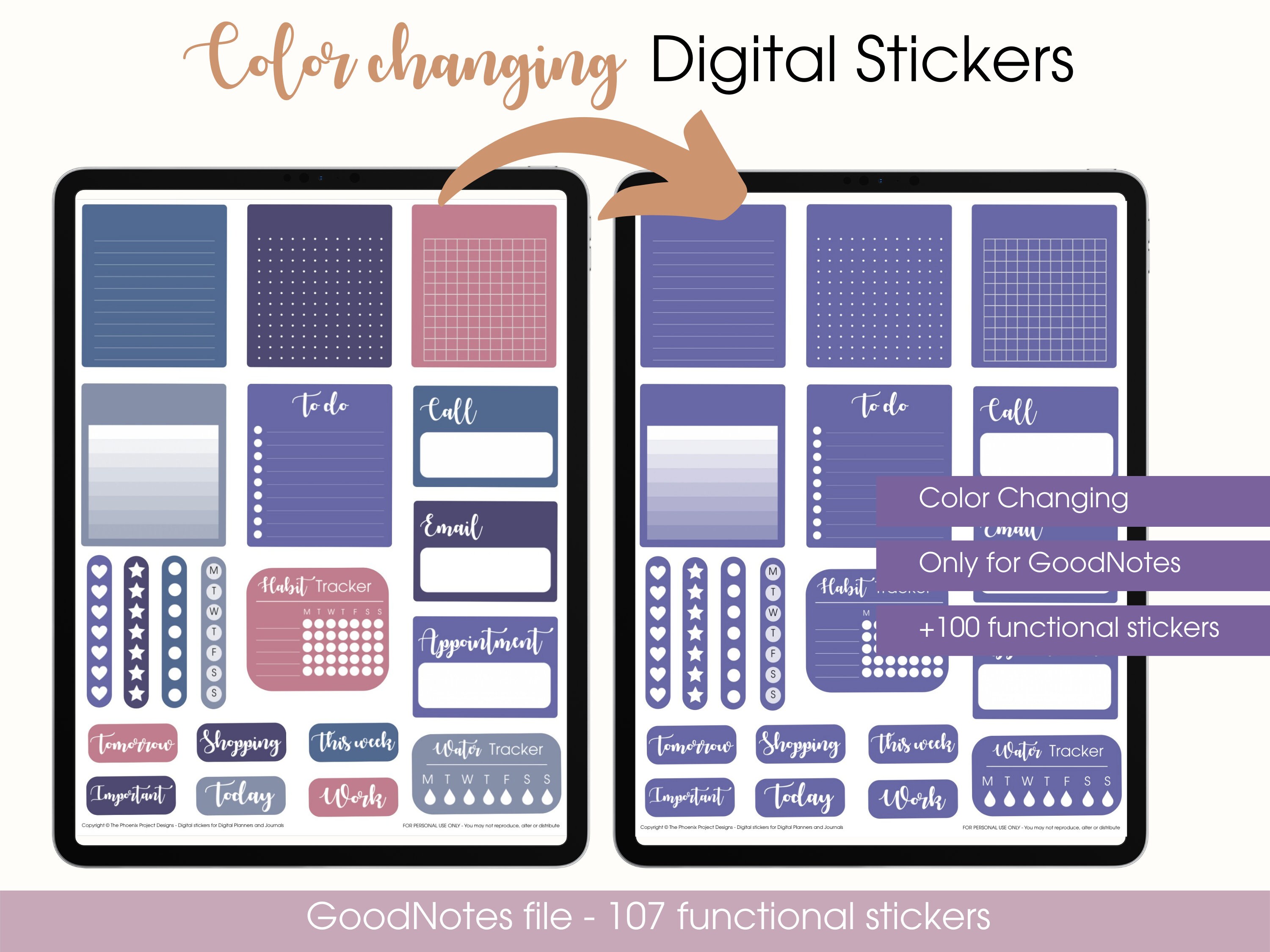 Color Changing Stickers for Goodnotes Digital Stickers on iPad Planner ...