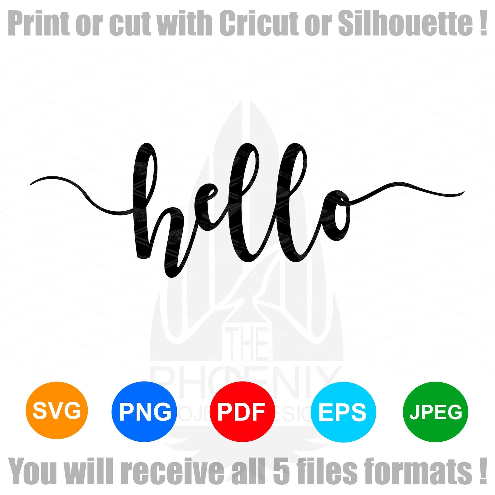 Hello SVG Hand Lettered Cursive Text SVG File for Cricut Digital
