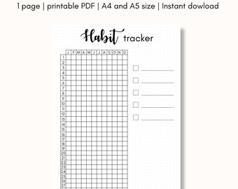 Yearly habit Tracker Printable for Bullet Journal, Year at a glance, printable planner page, A4 A5 size, Digital file, Minimalist Habit Log